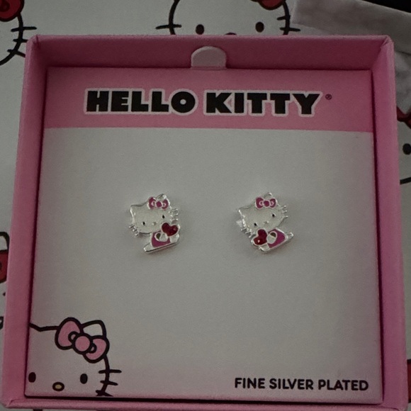 Hello Kitty Silver Necklace and Earrings Set - Pink, White, Red, and Blue - Picture 2 of 3